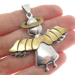 925 Sterling Silver 2-Tone Vintage Mexico Angel Oxidized Pendant