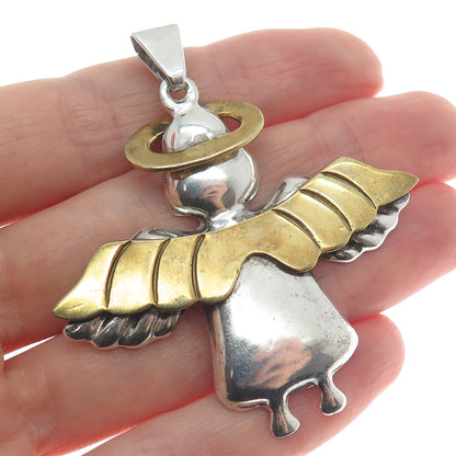 925 Sterling Silver 2-Tone Vintage Mexico Angel Oxidized Pendant