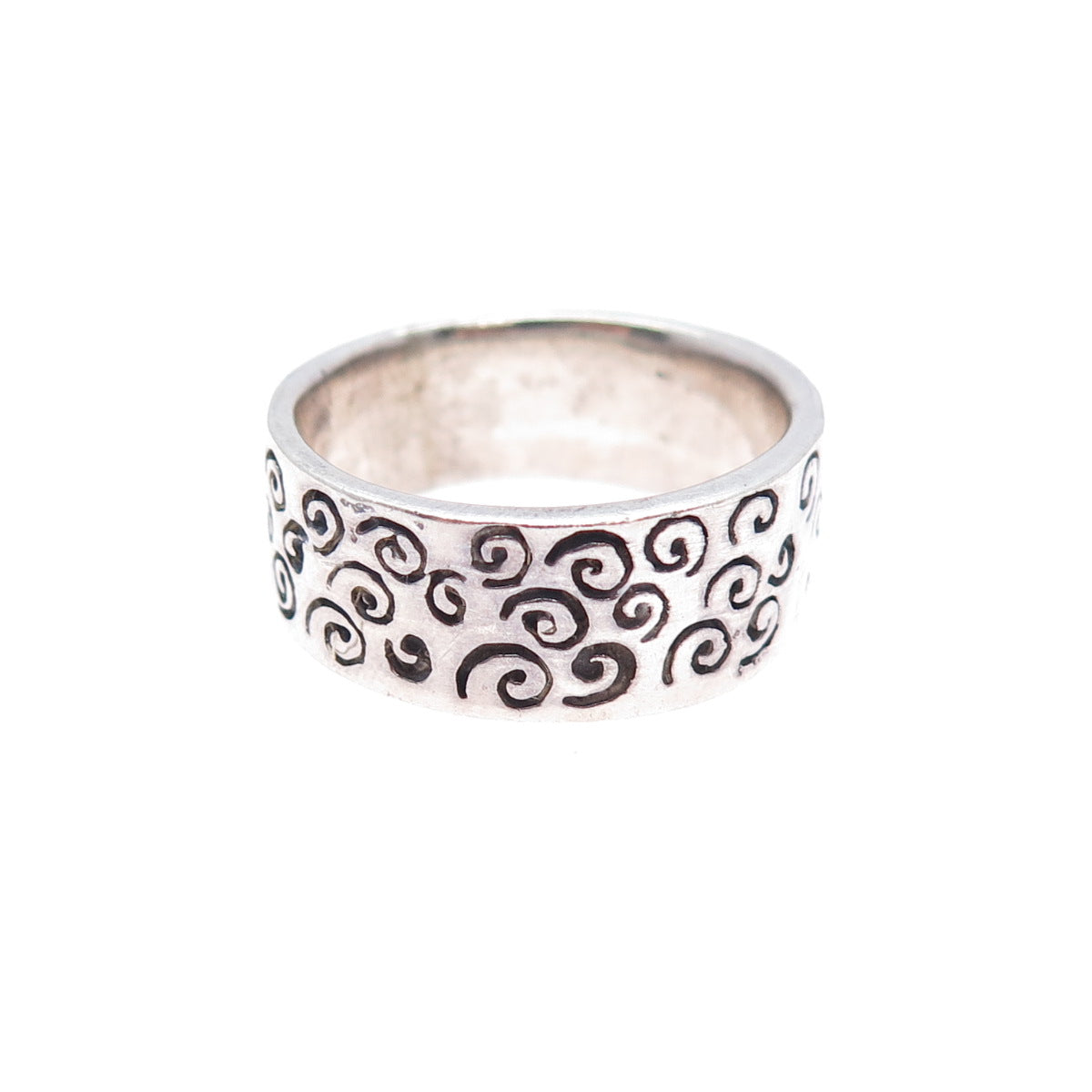 925 Sterling Silver Vintage Modernist Spiral Band Oxidized Ring Size 8.75