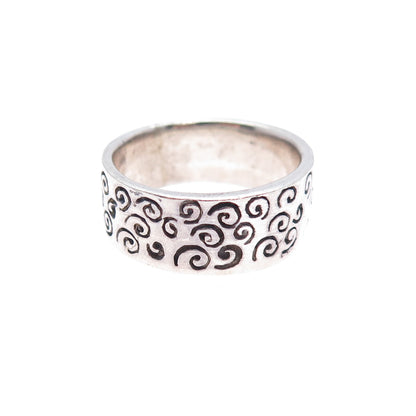 925 Sterling Silver Vintage Modernist Spiral Band Oxidized Ring Size 8.75