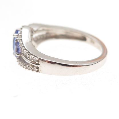 Chuck Clemency 925 Sterling Silver Real Tanzanite & White Topaz Ring Size 8.25