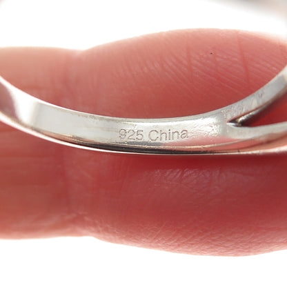 925 Sterling Silver Real Round-Cut Diamond Bypass Ring Size 8.25