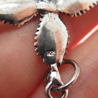 925 Sterling Silver Vintage Floral Leaf Cross Oxidized Pendant