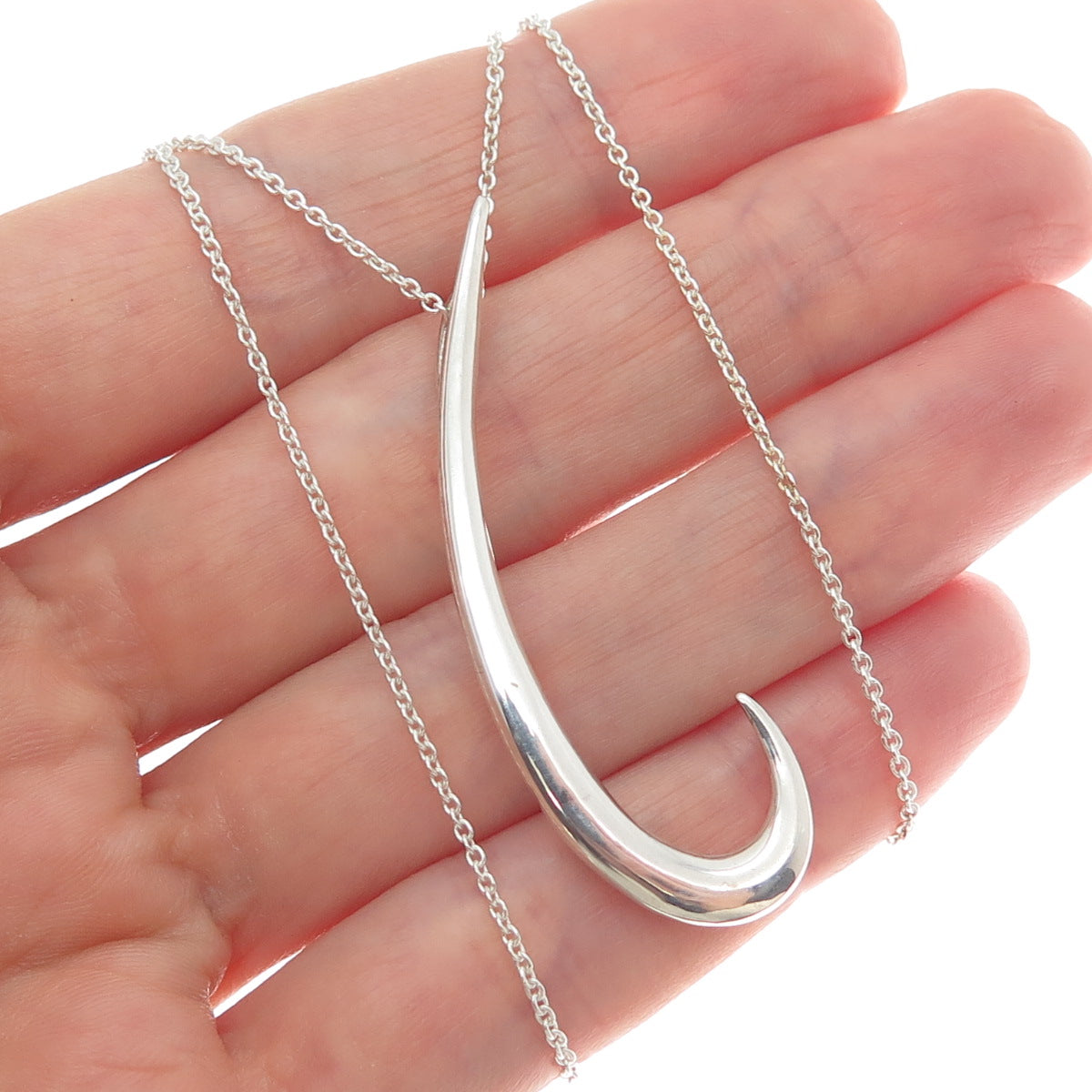 925 Sterling Silver Italy Modernist Hook Cable Chain Necklace 18"