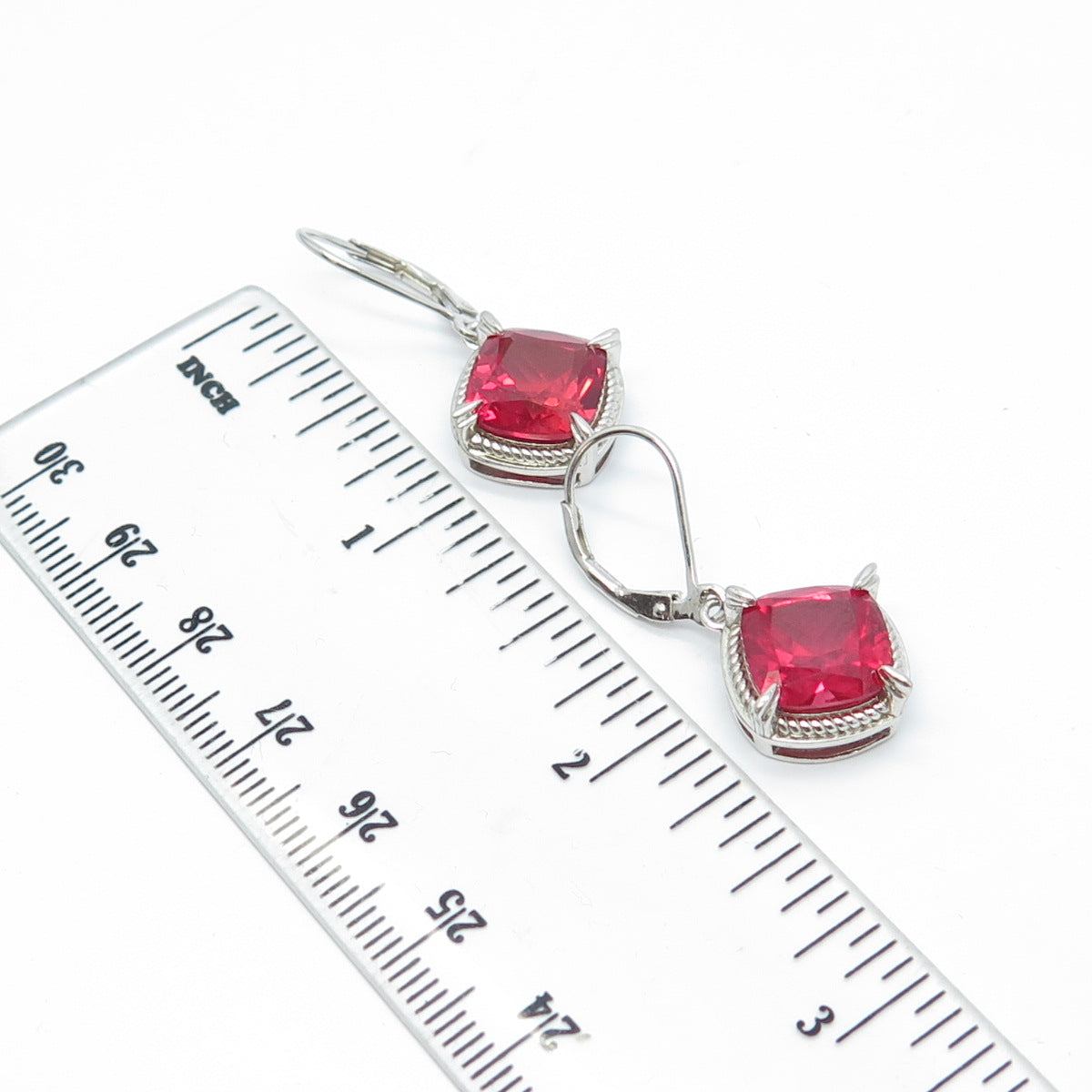 925 Sterling Silver Lab-Created Pink Sapphire Dangling Earrings