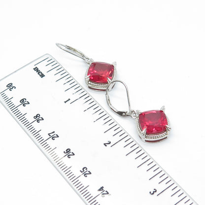 925 Sterling Silver Lab-Created Pink Sapphire Dangling Earrings