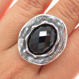 CLYDE DUNEIER CID Sterling Silver Vintage Black Onyx Modernist Ring Size 8.25
