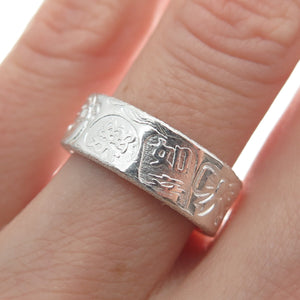 999 Fine Silver Vintage Lucky Symbols Band Ring Size 5.25