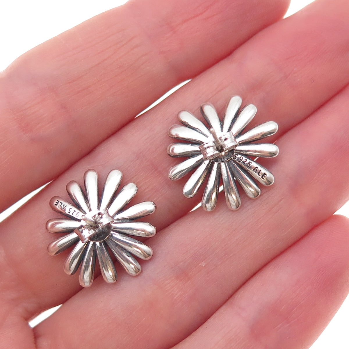Pandora 925 Sterling Silver C Z Daisy Flower Earrings