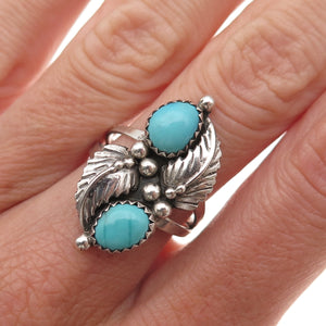 Old Pawn Sterling Silver Vintage Southwestern Turquoise Feather Ring Size 7.25