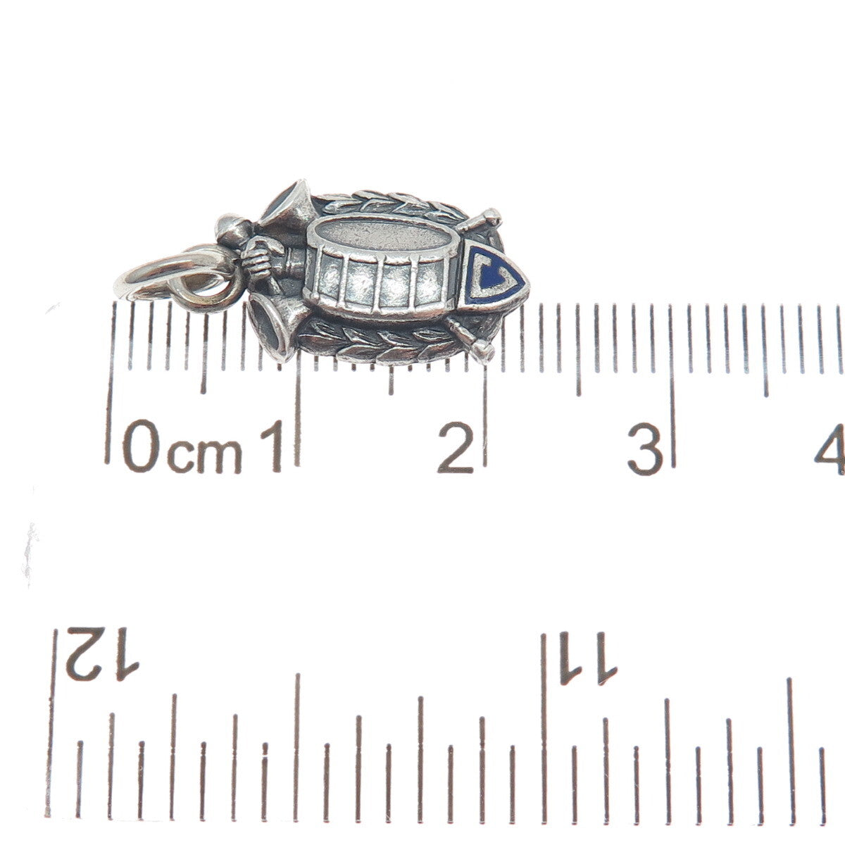 SOOK Sterling Silver Antique WWII Enamel Military Drum Corps Minimalist Pendant