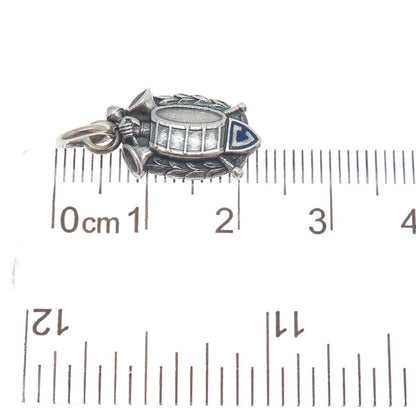 SOOK Sterling Silver Antique WWII Enamel Military Drum Corps Minimalist Pendant