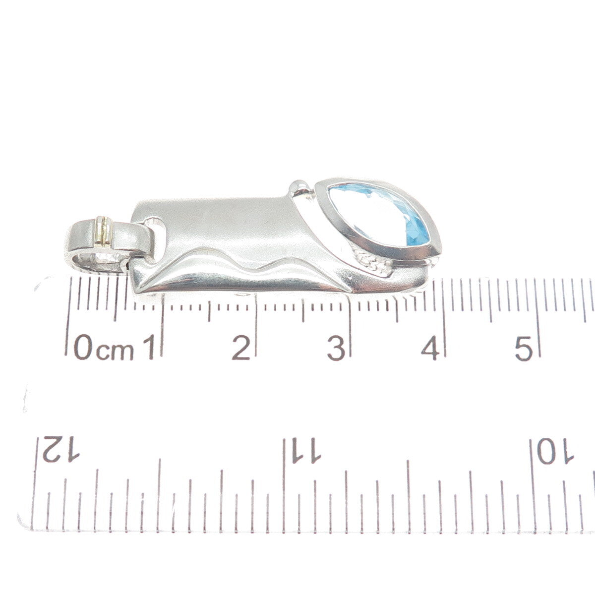 925 Sterling Silver Vintage Real Marquis-Cut Blue Topaz Gem Modernist Pendant
