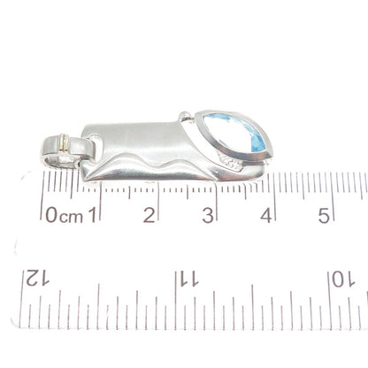 925 Sterling Silver Vintage Real Marquis-Cut Blue Topaz Gem Modernist Pendant