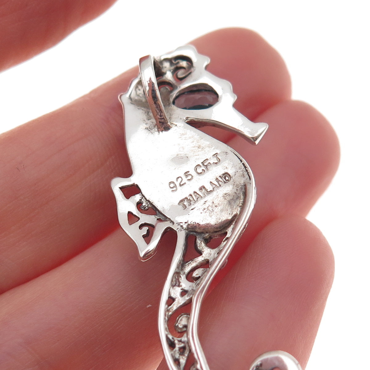 Collins Sterling Silver Vintage Real Blue Topaz & Larimar Seahorse Slide Pendant