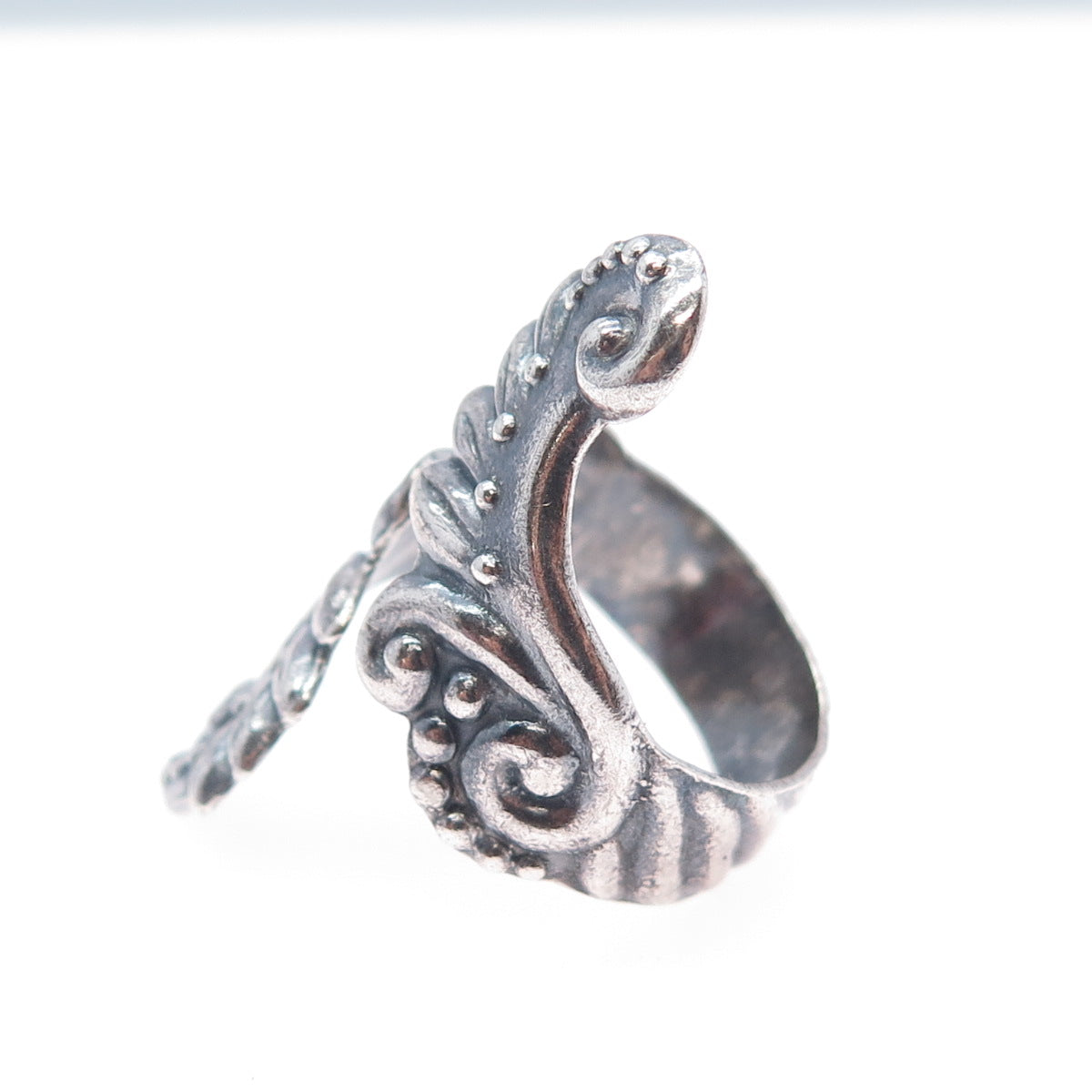 925 Sterling Silver Vintage Mexico Angel Wings Adjustable Oxidized Ring Size 9
