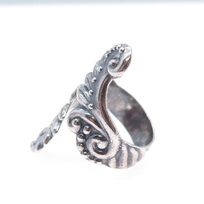 925 Sterling Silver Vintage Mexico Angel Wings Adjustable Oxidized Ring Size 9
