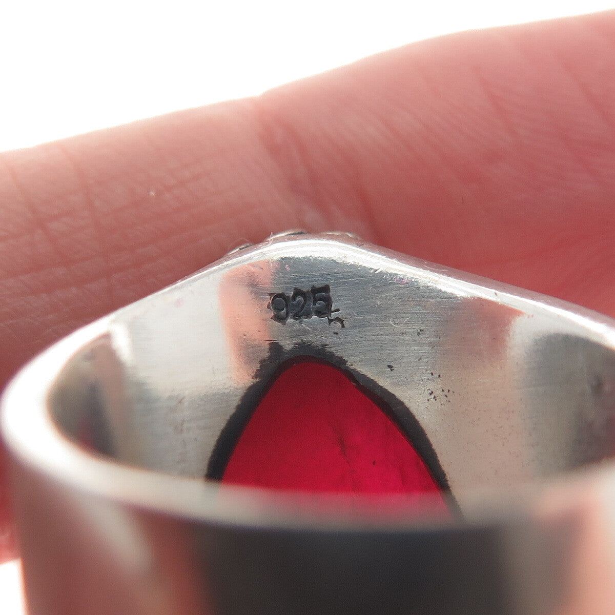 925 Sterling Silver Vintage Real Pear-Cut Rhodonite Oxidized Ring Size 8.5