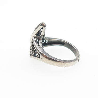925 Sterling Silver Vintage Modernist Filigree Oxidized Ring Size 7