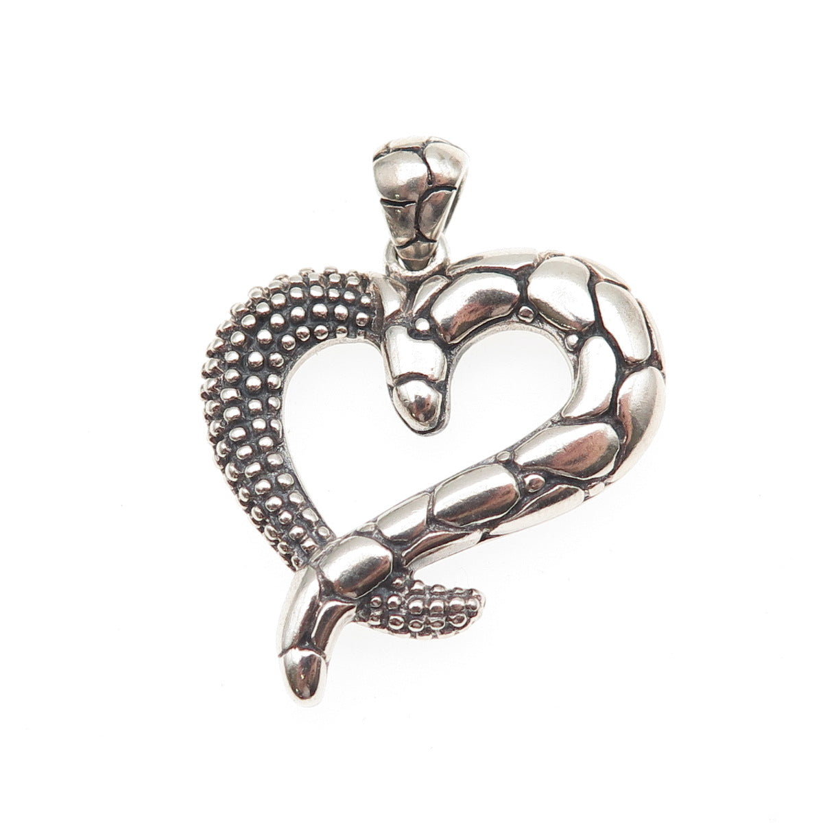 925 Sterling Silver Vintage Granulated Kali Heart Oxidized Charm Pendant