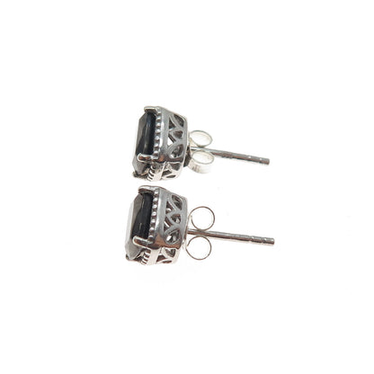 925 Sterling Silver Real Radiant-Cut Hematite Stud Earrings