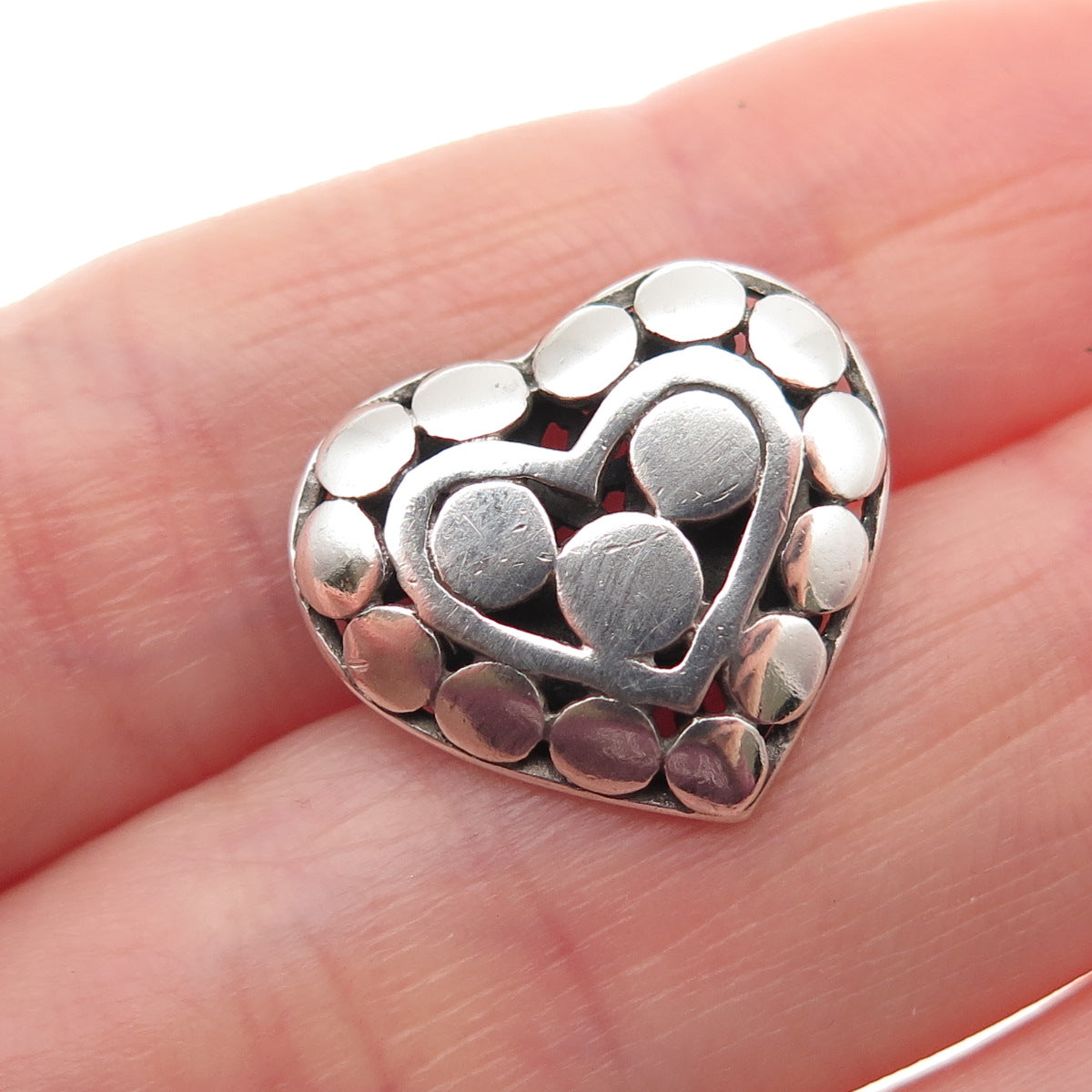 John Hardy 925 Sterling Silver Vintage Heart Dotted Tie Tack / Lapel Pin
