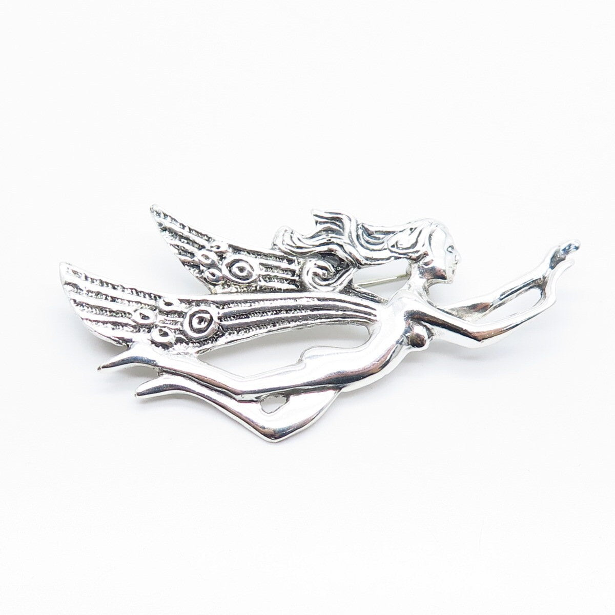 925 Sterling Silver Vintage Fairy Naked Girl Pin Brooch