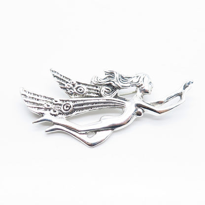 925 Sterling Silver Vintage Fairy Naked Girl Pin Brooch