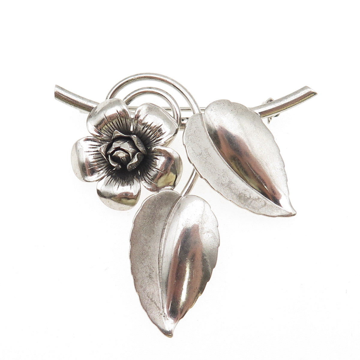 FORSTNER 925 Sterling Silver Vintage Flower Blossom Oxidized Pin Brooch