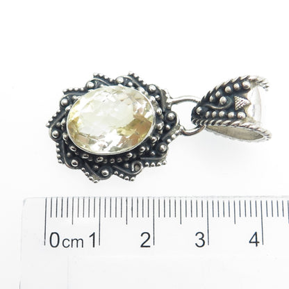 925 Sterling Silver Vintage Real Oval-Cut Citrine Floral Oxidized Pendant