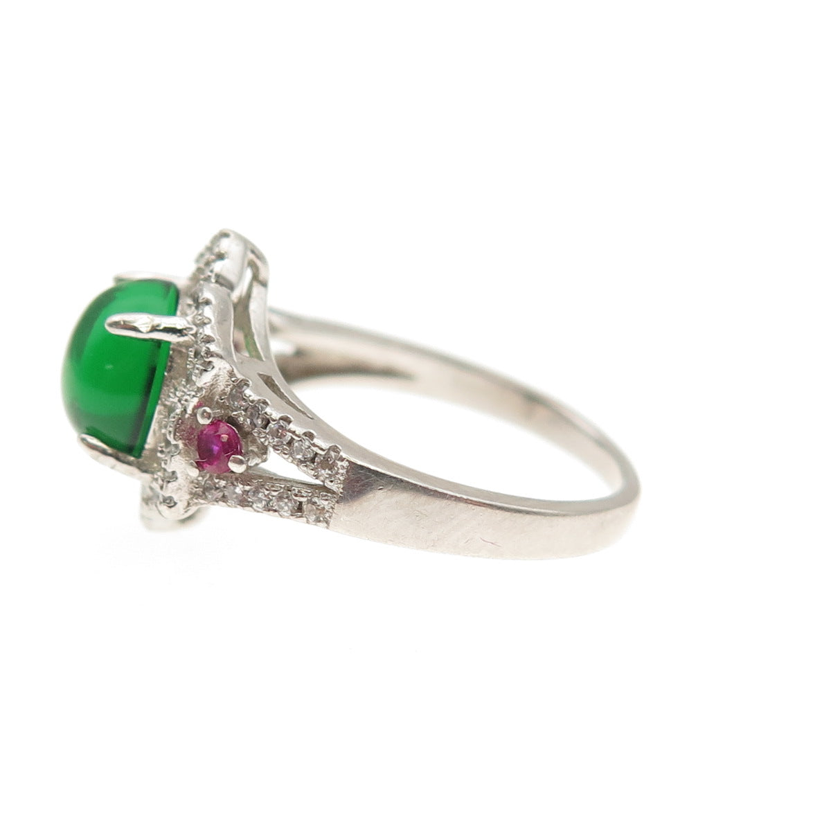 Sam & Co. 925 Sterling Silver Real Green White & Pink C Z Ring Size 6