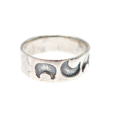 925 Sterling Silver Vintage Crescent Moon Band Ring Size 9.25