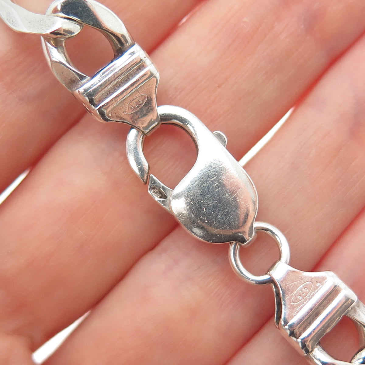 925 Sterling Silver Vintage Italy Figaro Link Bracelet 8.75"