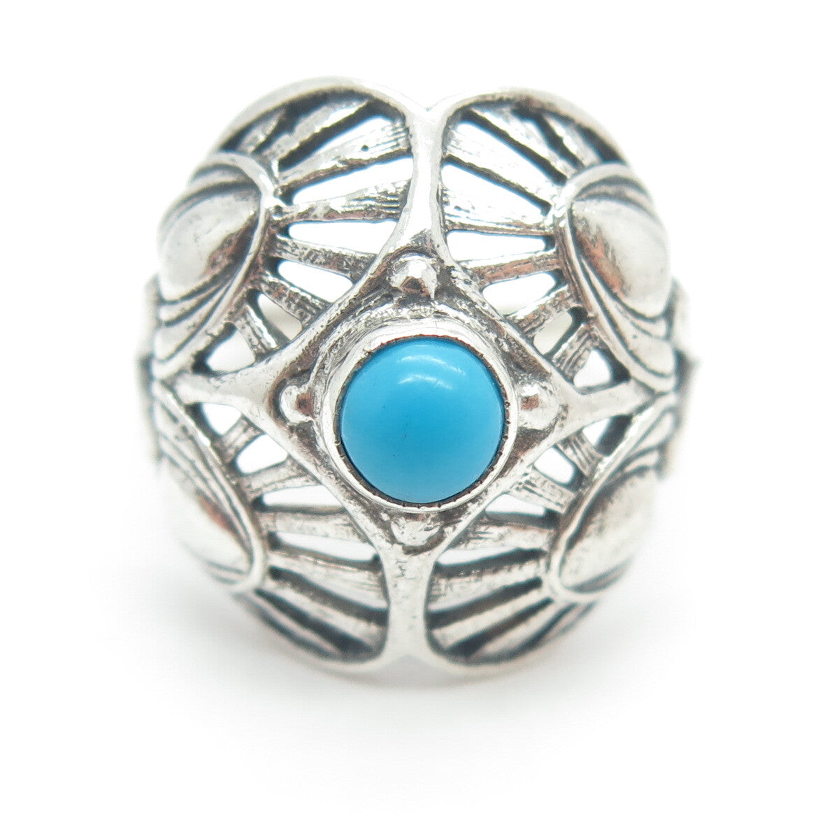 800 Silver Vintage Real Bisbee Turquoise Flower Dome Ring Size 7