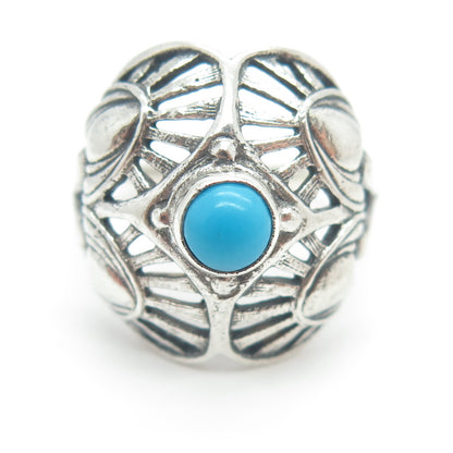 800 Silver Vintage Real Bisbee Turquoise Flower Dome Ring Size 7