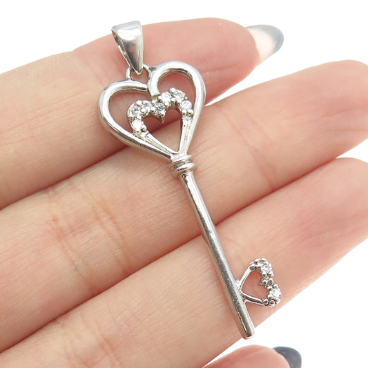 925 Sterling Silver C Z Key Pendant