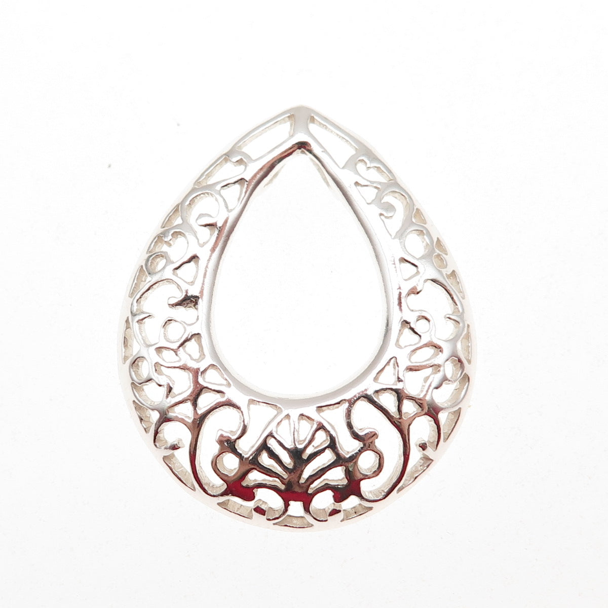 925 Sterling Silver Vintage Ornate Floral Teardrop Slide Charm Pendant