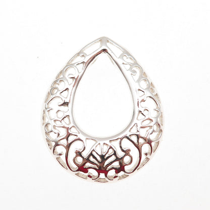 925 Sterling Silver Vintage Ornate Floral Teardrop Slide Charm Pendant