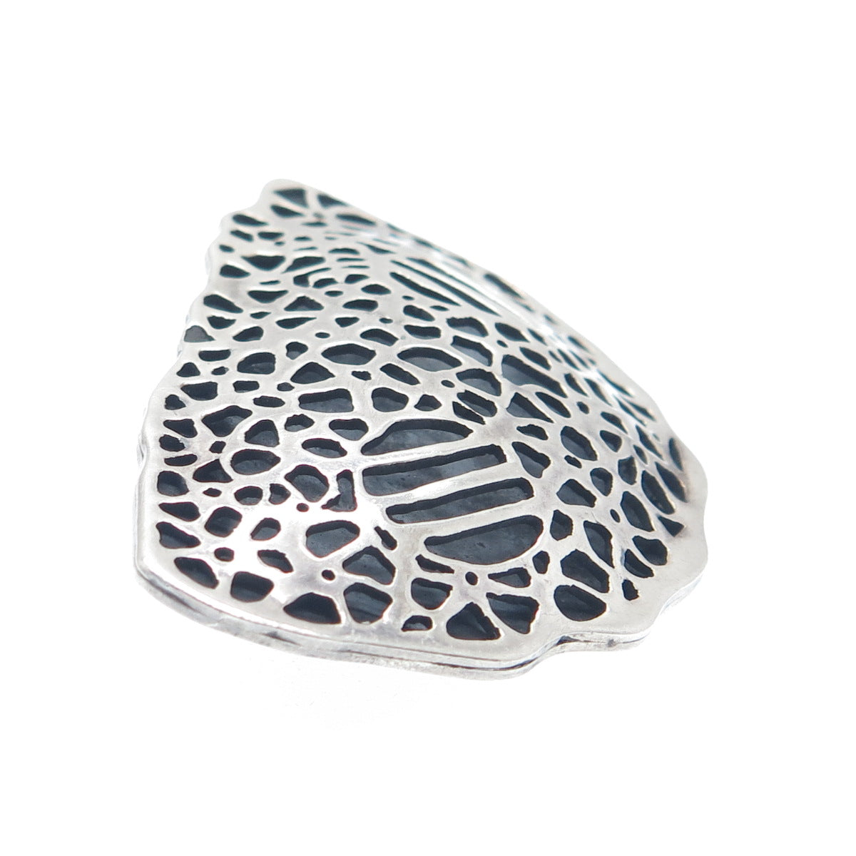 925 Sterling Silver Vintage Modernist Flower Shadow Box Oxidized Pin Brooch
