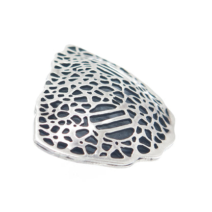 925 Sterling Silver Vintage Modernist Flower Shadow Box Oxidized Pin Brooch