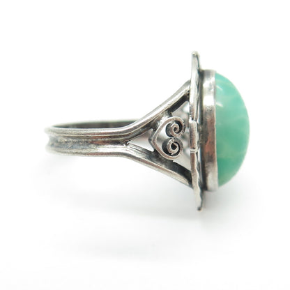 925 Sterling Silver Antique Art Deco Glass Heart Oxidized Ring Size 4.75