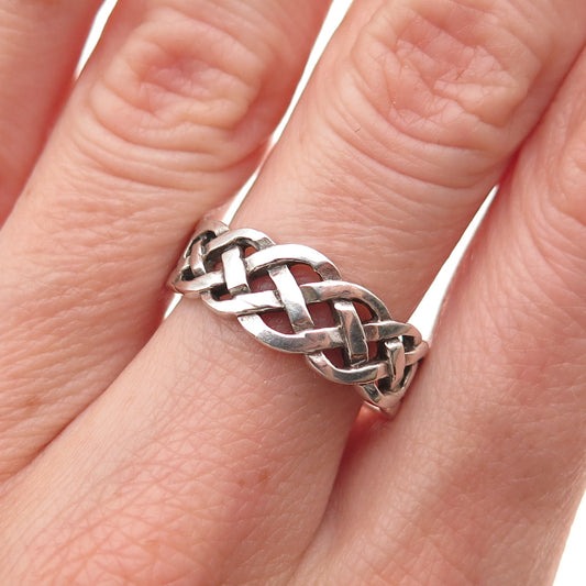 925 Sterling Silver Vintage Celtic Woven Oxidized Band Ring Size 8
