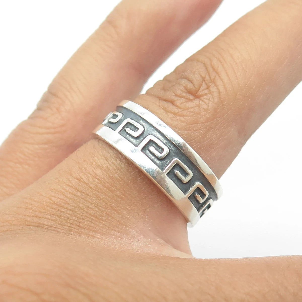 925 Sterling Silver Vintage Greek Maze Oxidized Band Ring Size 9.5