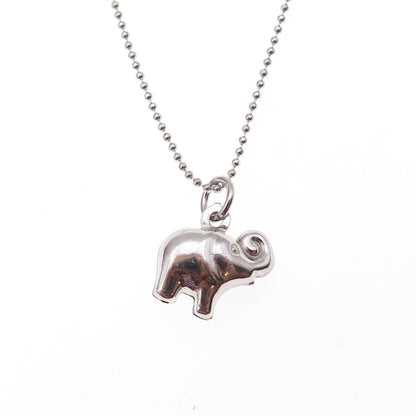925 Sterling Silver Elephant Ball Beaded Chain Necklace 16"