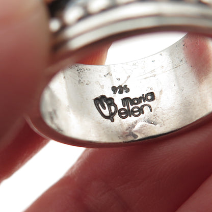 Maria Belen 925 Sterling Silver Vintage Oxidized Beaded Band Ring Size 8