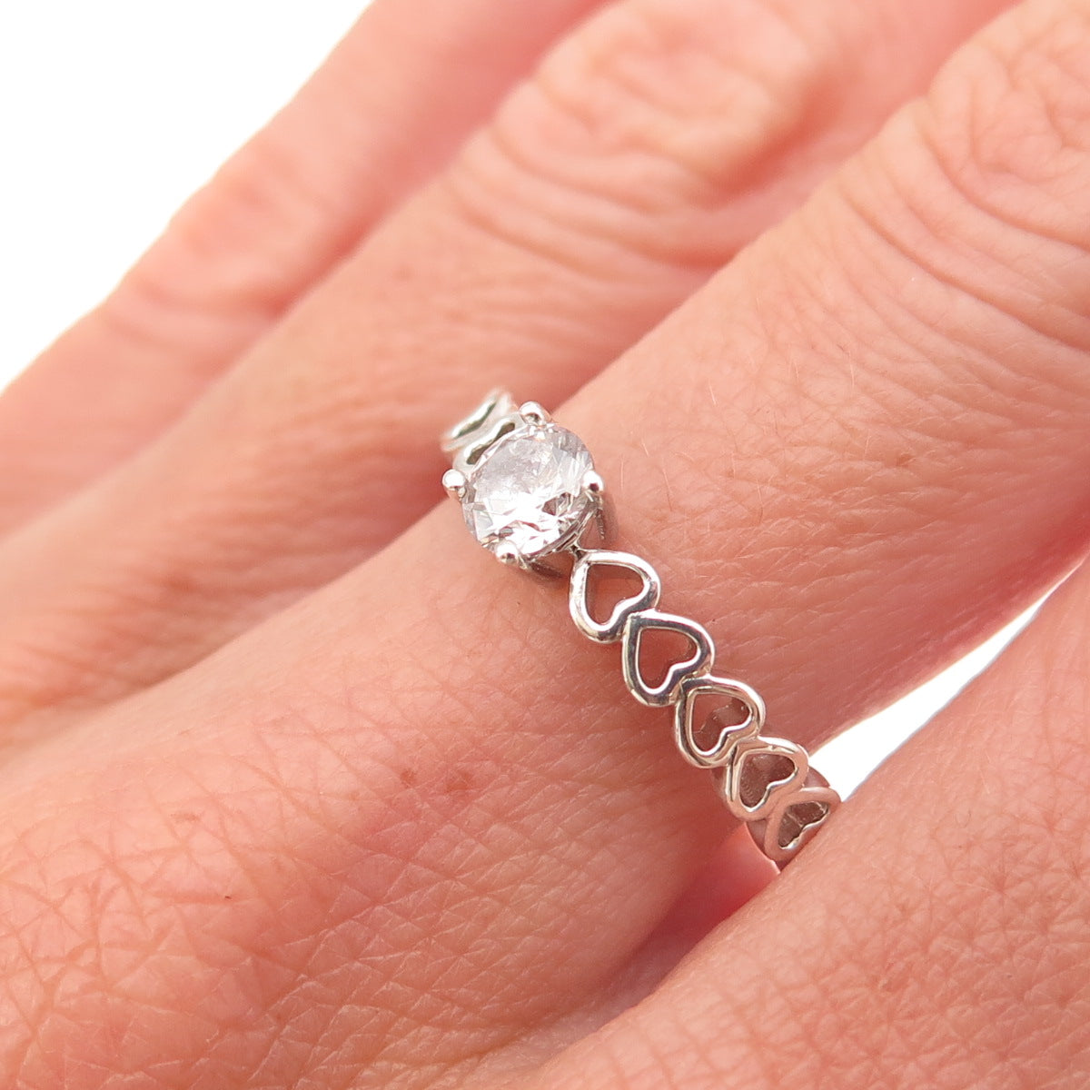 925 Sterling Silver Round-Cut C Z Heart Promise Ring Size 9
