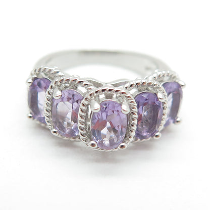 925 Sterling Silver Real Amethyst Gemstone Twisted Accent Ring Size 5