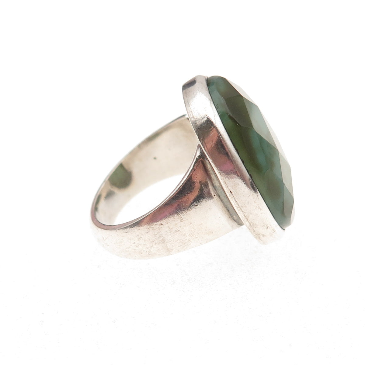 925 Sterling Silver Vintage Real Agate Modernist Statement Ring Size 7.75