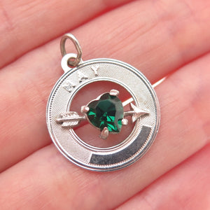 925 Sterling Silver Vintage Rhinestone May Birthstone Heart & Arrow Pendant