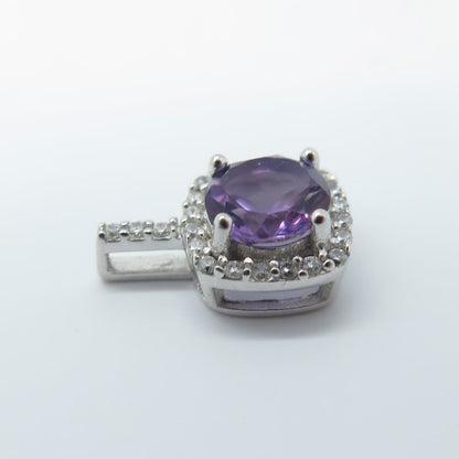 HAN 925 Sterling Silver Real Round-Cut Amethyst & C Z Pendant